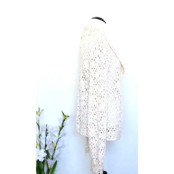 NEW! Talbots Alpaca Wool Blend Crochet Knit Cardigan Button Front Ivory SZ M - Picture 4 of 7